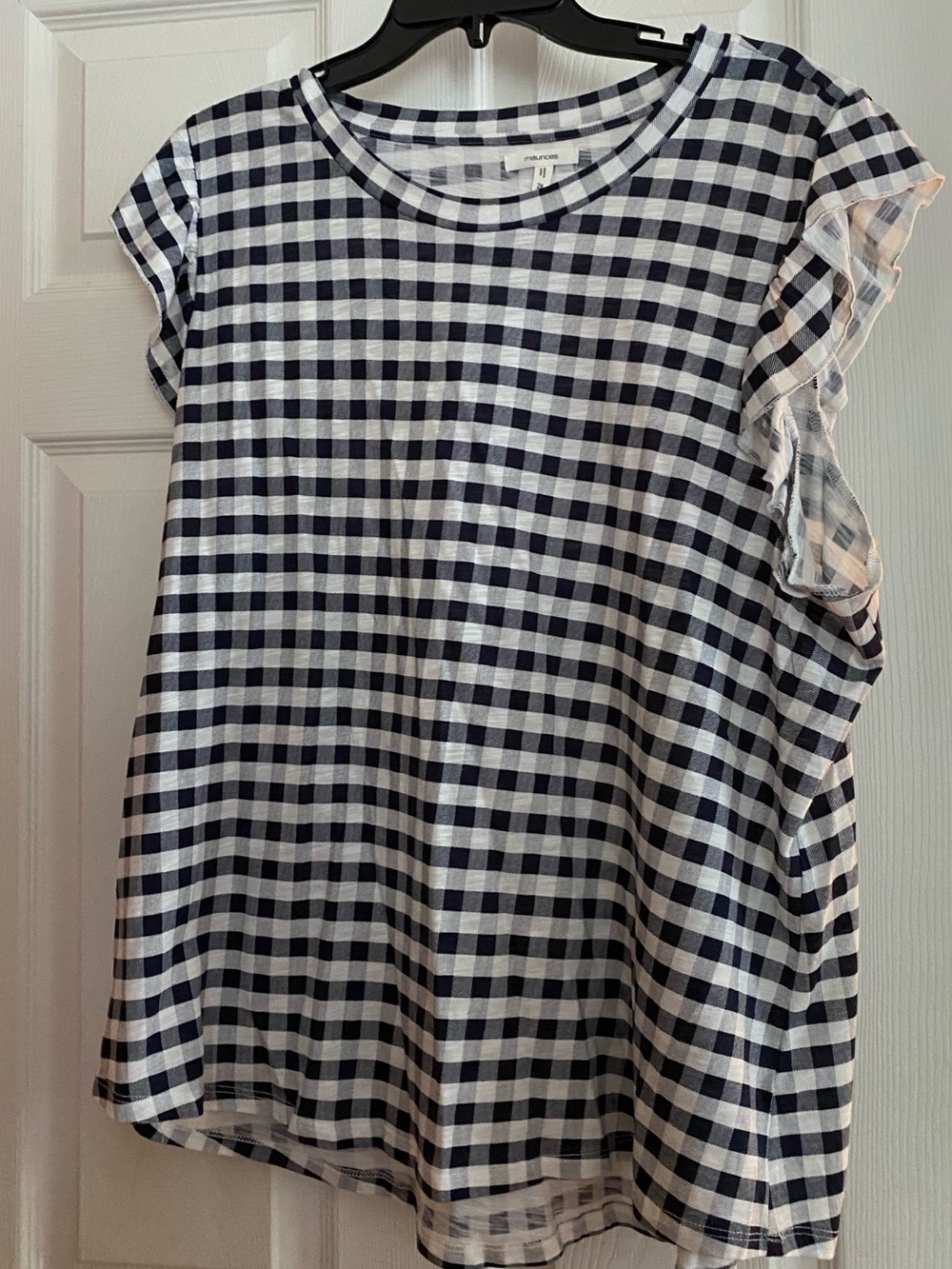 Maurices Navy and White Gingham Top with Ruffle Trim Size 2X